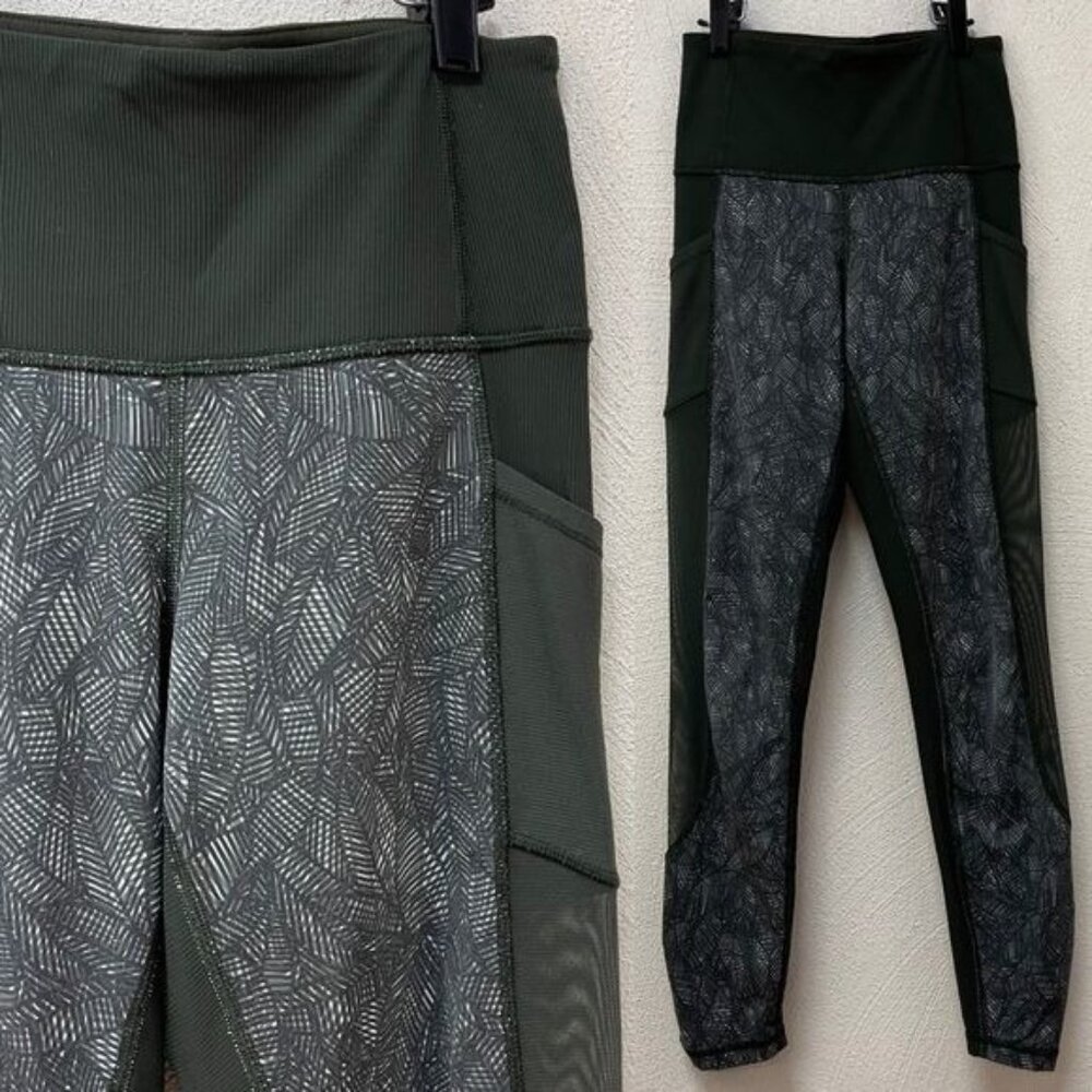 Lululemon High Times Olive Green Mesh Side Pockets Leggings 4